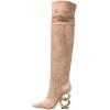 imageFSJ Women Trendy Pointed Toe Chain High Heel Over The Knee Boots Stretch Pull On Ladies Fashion Winter Warm Long Boots Size 416 USApricot