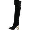 imageFSJ Women Trendy Pointed Toe Chain High Heel Over The Knee Boots Stretch Pull On Ladies Fashion Winter Warm Long Boots Size 416 USBlack