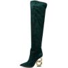 imageFSJ Women Trendy Pointed Toe Chain High Heel Over The Knee Boots Stretch Pull On Ladies Fashion Winter Warm Long Boots Size 416 USDark Green
