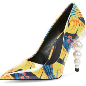 imageFSJ Slip On Pearl Beaded High Heel Slip On Pump Pointed Toe Mirror Effect Classic Party Club Shoe for Women 415 USAutumn