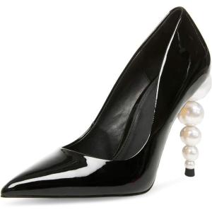 imageFSJ Slip On Pearl Beaded High Heel Slip On Pump Pointed Toe Mirror Effect Classic Party Club Shoe for Women 415 USBlack