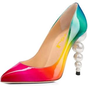 imageFSJ Slip On Pearl Beaded High Heel Slip On Pump Pointed Toe Mirror Effect Classic Party Club Shoe for Women 415 USColorful