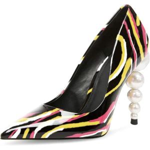 imageFSJ Slip On Pearl Beaded High Heel Slip On Pump Pointed Toe Mirror Effect Classic Party Club Shoe for Women 415 USLines