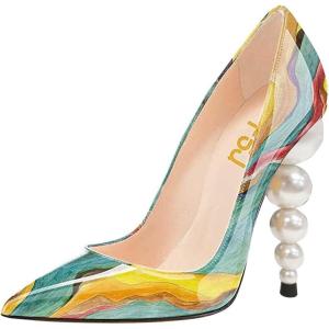 imageFSJ Slip On Pearl Beaded High Heel Slip On Pump Pointed Toe Mirror Effect Classic Party Club Shoe for Women 415 USQuicksand