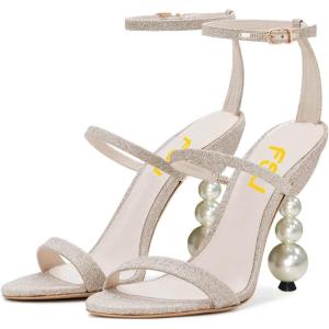 imageFSJ Women Elegant Open Toe Heeled Sandals Pearls Beaded High Heels Sexy Strappy Gladiator Shiny Rhinestone Ankle Strap Wedding Evening Party Dress Shoes Size 415 USLight Champagne