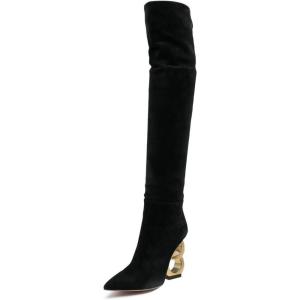 imageFSJ Women Trendy Pointed Toe Chain High Heel Over The Knee Boots Stretch Pull On Ladies Fashion Winter Warm Long Boots Size 416 USBlack