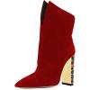imageFSJ Women Graceful Pointed Toe High Heel Ankle Booties Handmade Suede Crystal Gem Chunky Heel Comfortable Slip On Dress Ankle Boots Size 415 USRed