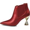 imageFSJ Women Pointed Toe Elastic Ankle Boots Special Distorted High Heel Pull On Fashion Modern Walking Shoes Size 415 USRed
