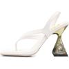 imageFSJ Women Square Open Toe Flip Flops Slingback Special Heel Elastic Strap Slip On Backless Summer Walking Heeled Sandals Size 415 USWhite