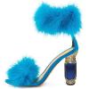 imageFSJ Women Unique Open Toe Fur Fur Sandals Crystal Chunky High Heel Ankle Strap Ladies Wedding Party Prom Dress Shoes Size 416 USBlue