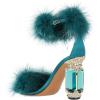 imageFSJ Women Unique Open Toe Fur Fur Sandals Crystal Chunky High Heel Ankle Strap Ladies Wedding Party Prom Dress Shoes Size 416 USSeagreen