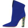 imageFSJ Women Graceful Pointed Toe High Heel Ankle Booties Handmade Suede Crystal Gem Chunky Heel Comfortable Slip On Dress Ankle Boots Size 415 USBlue