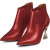 imageFSJ Women Pointed Toe Elastic Ankle Boots Special Distorted High Heel Pull On Fashion Modern Walking Shoes Size 415 USRed