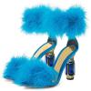 imageFSJ Women Unique Open Toe Fur Fur Sandals Crystal Chunky High Heel Ankle Strap Ladies Wedding Party Prom Dress Shoes Size 416 USBlue