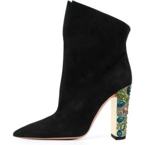 imageFSJ Women Graceful Pointed Toe High Heel Ankle Booties Handmade Suede Crystal Gem Chunky Heel Comfortable Slip On Dress Ankle Boots Size 415 USBlack