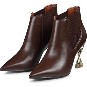 imageFSJ Women Pointed Toe Elastic Ankle Boots Special Distorted High Heel Pull On Fashion Modern Walking Shoes Size 415 USCaramel