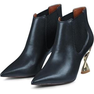 imageFSJ Women Pointed Toe Elastic Ankle Boots Special Distorted High Heel Pull On Fashion Modern Walking Shoes Size 415 USNavy