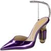 imageFSJ Women Bridal Heeled Sandals Pointy Toe Crystal Chain Ankle Strap Pumps Luxury Rhinestone Embellished Chunky Heels Wedding Party Dress Shoes Size 416 USPurple Mirror Leather