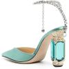 imageFSJ Women Bridal Heeled Sandals Pointy Toe Crystal Chain Ankle Strap Pumps Luxury Rhinestone Embellished Chunky Heels Wedding Party Dress Shoes Size 416 USTurquoise