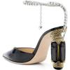 imageFSJ Women Bridal Heeled Sandals Pointy Toe Crystal Chain Ankle Strap Pumps Luxury Rhinestone Embellished Chunky Heels Wedding Party Dress Shoes Size 416 USBlack Mirror Leather