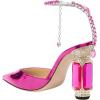 imageFSJ Women Bridal Heeled Sandals Pointy Toe Crystal Chain Ankle Strap Pumps Luxury Rhinestone Embellished Chunky Heels Wedding Party Dress Shoes Size 416 USPink Mirror Leather
