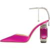imageFSJ Women Bridal Heeled Sandals Pointy Toe Crystal Chain Ankle Strap Pumps Luxury Rhinestone Embellished Chunky Heels Wedding Party Dress Shoes Size 416 USFuchsia Satin