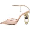 imageFSJ Women Bridal Heeled Sandals Pointy Toe Crystal Chain Ankle Strap Pumps Luxury Rhinestone Embellished Chunky Heels Wedding Party Dress Shoes Size 416 USNude Mesh