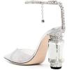 imageFSJ Women Bridal Heeled Sandals Pointy Toe Crystal Chain Ankle Strap Pumps Luxury Rhinestone Embellished Chunky Heels Wedding Party Dress Shoes Size 416 USClear