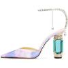 imageFSJ Women Bridal Heeled Sandals Pointy Toe Crystal Chain Ankle Strap Pumps Luxury Rhinestone Embellished Chunky Heels Wedding Party Dress Shoes Size 416 USLight Purple Dreamy Rhinestones