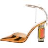 imageFSJ Women Bridal Heeled Sandals Pointy Toe Crystal Chain Ankle Strap Pumps Luxury Rhinestone Embellished Chunky Heels Wedding Party Dress Shoes Size 416 USOrange Mirror Leather