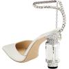imageFSJ Women Bridal Heeled Sandals Pointy Toe Crystal Chain Ankle Strap Pumps Luxury Rhinestone Embellished Chunky Heels Wedding Party Dress Shoes Size 416 USWhite Satin