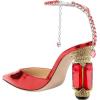 imageFSJ Women Bridal Heeled Sandals Pointy Toe Crystal Chain Ankle Strap Pumps Luxury Rhinestone Embellished Chunky Heels Wedding Party Dress Shoes Size 416 USRed Mirror Leather