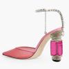 imageFSJ Women Bridal Heeled Sandals Pointy Toe Crystal Chain Ankle Strap Pumps Luxury Rhinestone Embellished Chunky Heels Wedding Party Dress Shoes Size 416 USPink Mesh