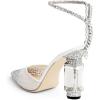 imageFSJ Women Bridal Heeled Sandals Pointy Toe Crystal Chain Ankle Strap Pumps Luxury Rhinestone Embellished Chunky Heels Wedding Party Dress Shoes Size 416 USWhite Mesh