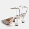 imageFSJ Women Bridal Heeled Sandals Pointy Toe Crystal Chain Ankle Strap Pumps Luxury Rhinestone Embellished Chunky Heels Wedding Party Dress Shoes Size 416 USMulticolor Glitter