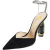 imageFSJ Women Bridal Heeled Sandals Pointy Toe Crystal Chain Ankle Strap Pumps Luxury Rhinestone Embellished Chunky Heels Wedding Party Dress Shoes Size 416 USBlack Suede