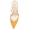imageFSJ Women Bridal Heeled Sandals Pointy Toe Crystal Chain Ankle Strap Pumps Luxury Rhinestone Embellished Chunky Heels Wedding Party Dress Shoes Size 416 USYellow Satin