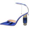 imageFSJ Women Bridal Heeled Sandals Pointy Toe Crystal Chain Ankle Strap Pumps Luxury Rhinestone Embellished Chunky Heels Wedding Party Dress Shoes Size 416 USBlue Mirror Leather