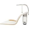 imageFSJ Women Bridal Heeled Sandals Pointy Toe Crystal Chain Ankle Strap Pumps Luxury Rhinestone Embellished Chunky Heels Wedding Party Dress Shoes Size 416 USWhite Satin