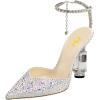 imageFSJ Women Bridal Heeled Sandals Pointy Toe Crystal Chain Ankle Strap Pumps Luxury Rhinestone Embellished Chunky Heels Wedding Party Dress Shoes Size 416 USBling Rhinestones