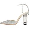 imageFSJ Women Bridal Heeled Sandals Pointy Toe Crystal Chain Ankle Strap Pumps Luxury Rhinestone Embellished Chunky Heels Wedding Party Dress Shoes Size 416 USBling Rhinestones
