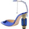 imageFSJ Women Bridal Heeled Sandals Pointy Toe Crystal Chain Ankle Strap Pumps Luxury Rhinestone Embellished Chunky Heels Wedding Party Dress Shoes Size 416 USBlue Mirror Leather