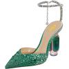 imageFSJ Women Bridal Heeled Sandals Pointy Toe Crystal Chain Ankle Strap Pumps Luxury Rhinestone Embellished Chunky Heels Wedding Party Dress Shoes Size 416 USGreen Rhinestones