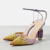 imageFSJ Women Bridal Heeled Sandals Pointy Toe Crystal Chain Ankle Strap Pumps Luxury Rhinestone Embellished Chunky Heels Wedding Party Dress Shoes Size 416 USPurple Gradient Rhinestones