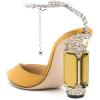 imageFSJ Women Bridal Heeled Sandals Pointy Toe Crystal Chain Ankle Strap Pumps Luxury Rhinestone Embellished Chunky Heels Wedding Party Dress Shoes Size 416 USYellow Satin