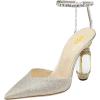 imageFSJ Women Bridal Heeled Sandals Pointy Toe Crystal Chain Ankle Strap Pumps Luxury Rhinestone Embellished Chunky Heels Wedding Party Dress Shoes Size 416 USChampagne Gold Glitter
