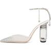 imageFSJ Women Bridal Heeled Sandals Pointy Toe Crystal Chain Ankle Strap Pumps Luxury Rhinestone Embellished Chunky Heels Wedding Party Dress Shoes Size 416 USWhite Mesh