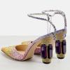 imageFSJ Women Bridal Heeled Sandals Pointy Toe Crystal Chain Ankle Strap Pumps Luxury Rhinestone Embellished Chunky Heels Wedding Party Dress Shoes Size 416 USPurple Gradient Rhinestones