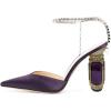 imageFSJ Women Bridal Heeled Sandals Pointy Toe Crystal Chain Ankle Strap Pumps Luxury Rhinestone Embellished Chunky Heels Wedding Party Dress Shoes Size 416 USPurple Satin