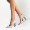 imageFSJ Women Bridal Heeled Sandals Pointy Toe Crystal Chain Ankle Strap Pumps Luxury Rhinestone Embellished Chunky Heels Wedding Party Dress Shoes Size 416 USLight Purple Dreamy Rhinestones